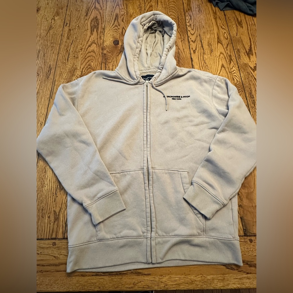 Abercrombie & Fitch Cream Hoodie with Black Logo sz L